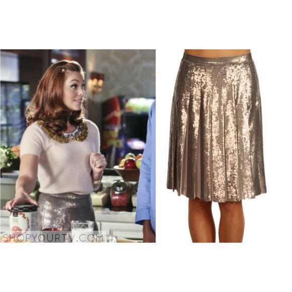 NWT BCBGMAXAZRIA Edna Pleated Sequined skirt in pumice wash - Picture 4 of 16